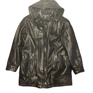 Jacqueline Ferrar Genuine Leather Size Small Hooded Snap Sleeves Vintage